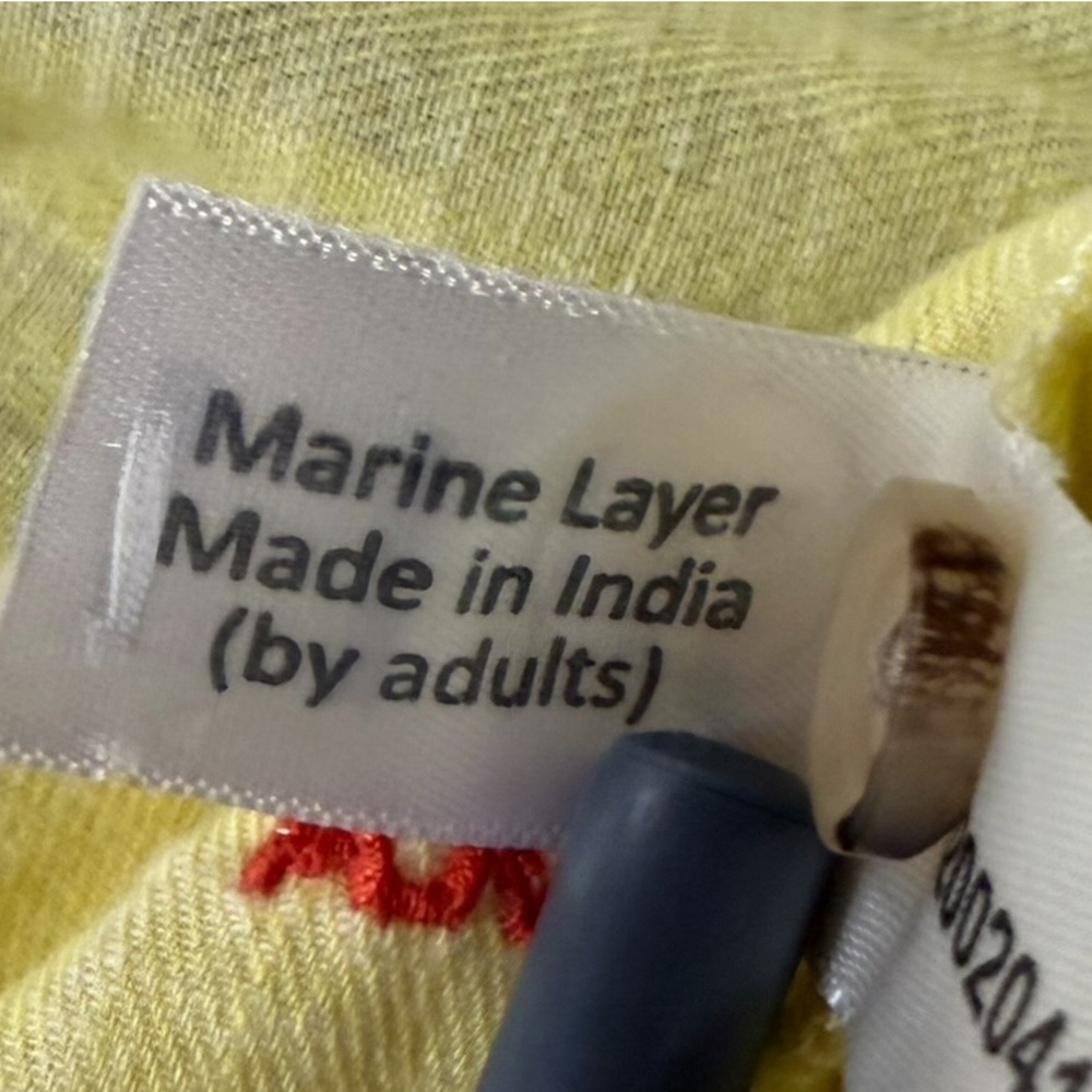 Marine Layer Yellow Top with Colorful Greeting words. Gently Used. - Picture 7 of 9